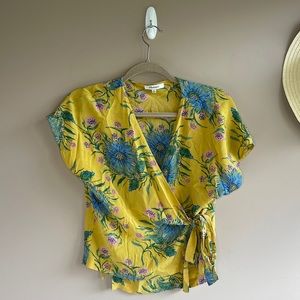 Madewell Silk Side-Tie Wrap Top in Painted Blooms, Medium